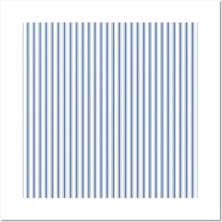 Mattress Ticking Narrow Striped Pattern in Dark Blue and White Posters and Art